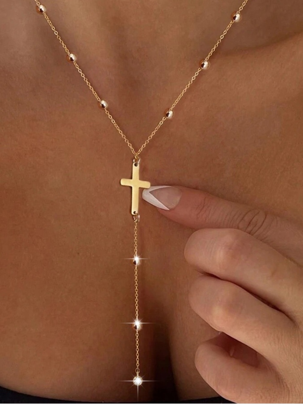 Gold Cross Lariat Necklace - Elegant Women’s Jewelry